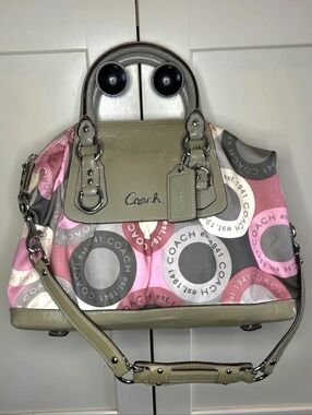Coach Ashley Pink & Gray Signature Satchel